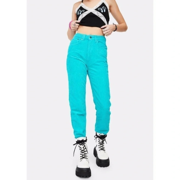 Free People X‎ Ragged Priest jumbo Corduroy Dad Jeans TURQUOISE size 24 - Picture 2 of 13